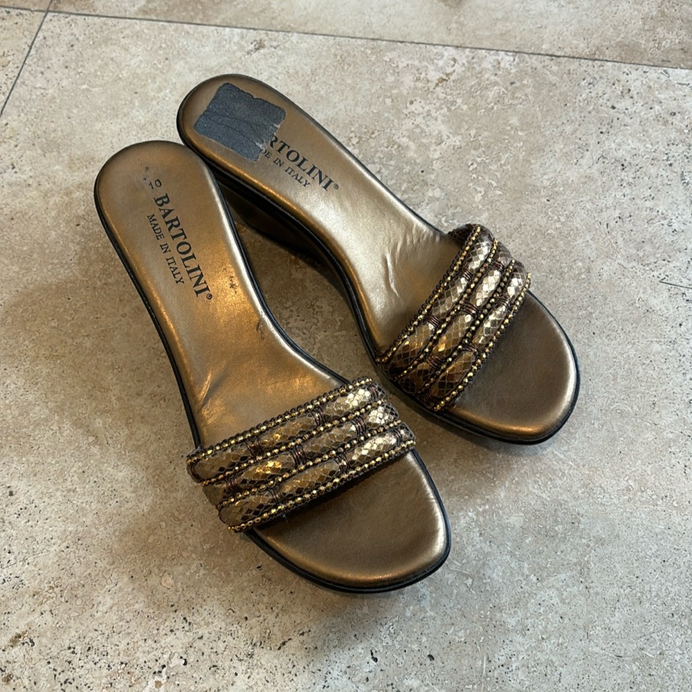 bartolini vintage wedge sandals gold brown